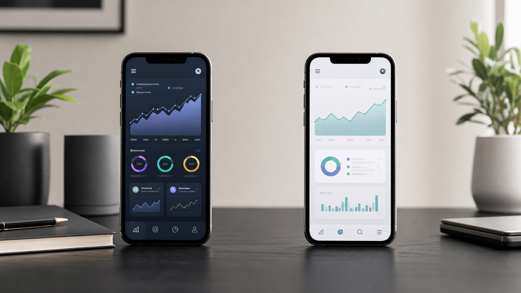 Symbolbild: zwei mobile Finanz-Dashboards nebeneinander