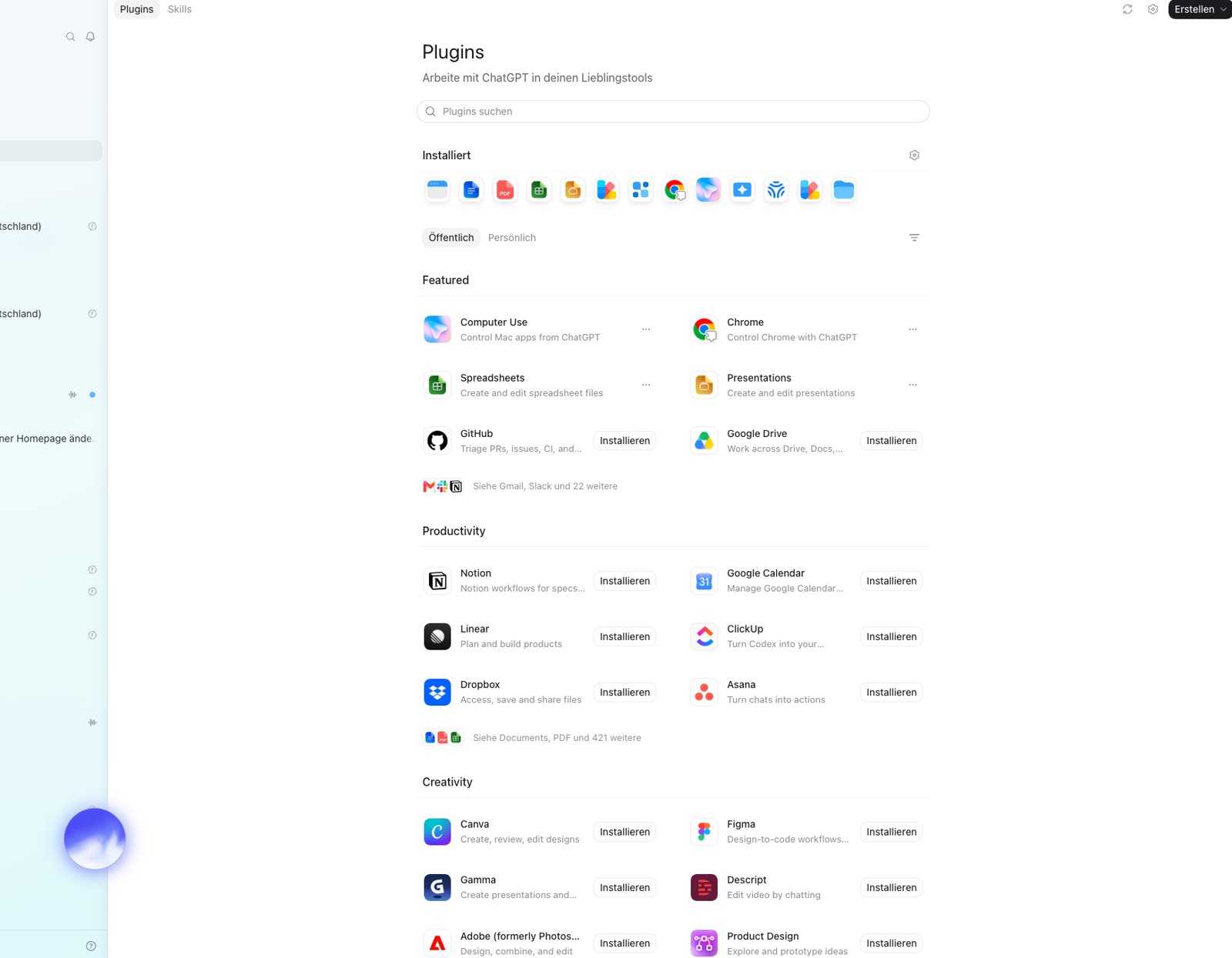ChatGPT Plugin-Übersicht mit Kalender-, Notion- und Dropbox-Integrationen
