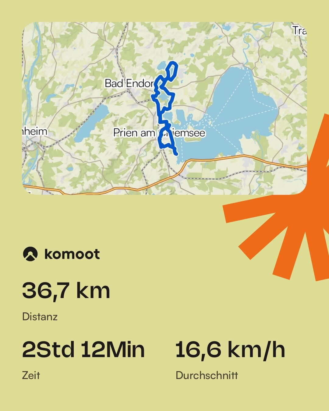 Komoot-Aufzeichnung der zweiten Tour zwischen Prien und Bad Endorf