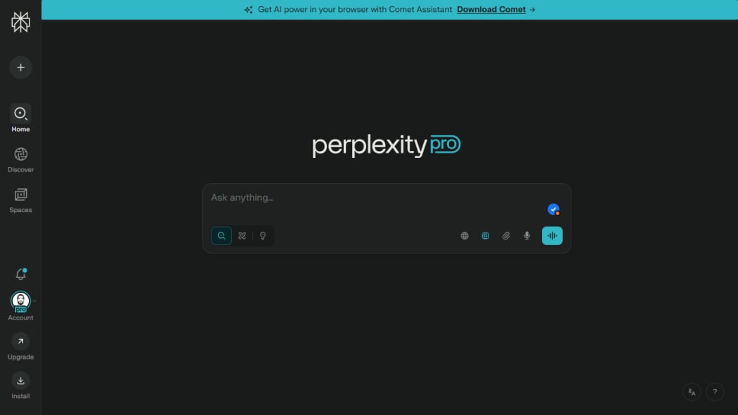 Typischer Perplexity Chat- und Recherchebildschirm