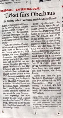 Zeitungsausschnitt: Ticket fürs Oberhaus
