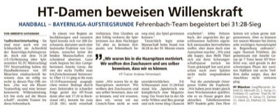 Zeitungsausschnitt: HT-Damen beweisen Willenskraft