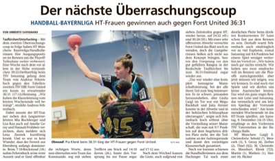 Zeitungsausschnitt: Grandioser Derby-Sieg der HT-Damen