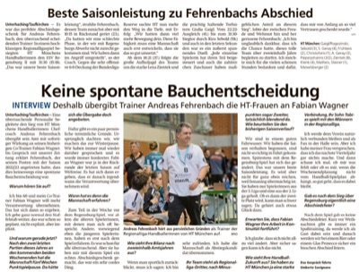 Zeitungsausschnitt: Beste Saisonleistung zu Fehrenbachs Abschied