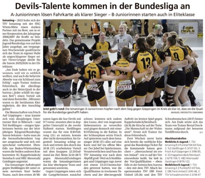 Zeitungsausschnitt: Devils-Talente kommen in der Bundesliga an
