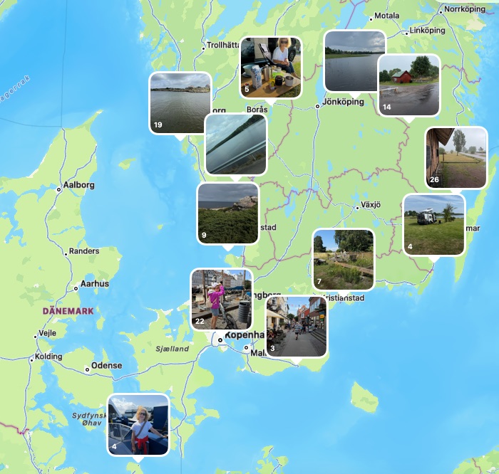 Fotokarte der Schwedenreise mit Stationen in Südschweden und Dänemark