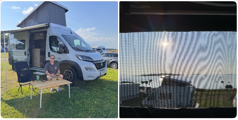 Camper auf einem sonnigen Campingplatz in Südschweden