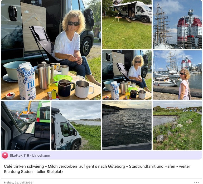 Camperfrühstück, Hafen und Segelschiffe in Göteborg