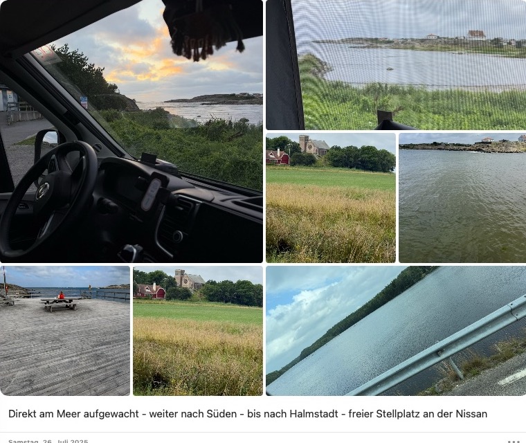 Meerblick aus dem Camper und Landschaft bei Halmstad